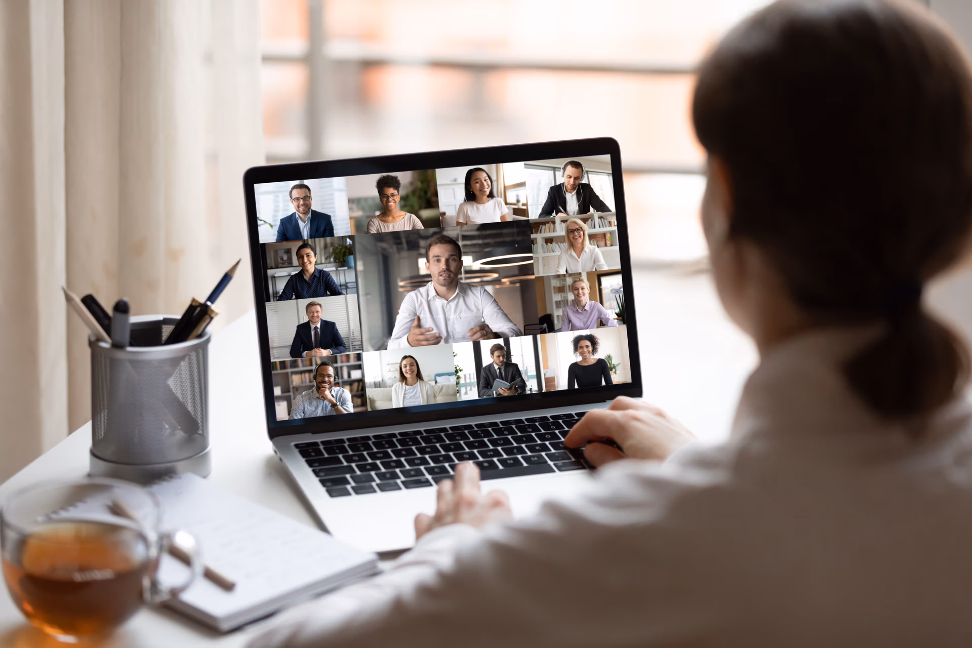 View,Over,Businesslady,Shoulder,Seated,At,Workplace,Desk,Look,At View,Over,Businesslady,Shoulder,Seated,At,Workplace,Desk,Look,At