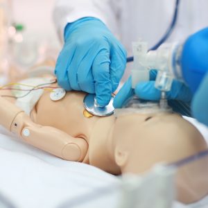 Auscultation of the chest newborn cells during mechanical ventilation