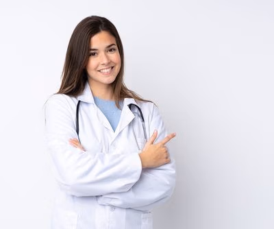 Teenager,Girl,Over,Isolated,White,Background,Wearing,A,Doctor,Gown