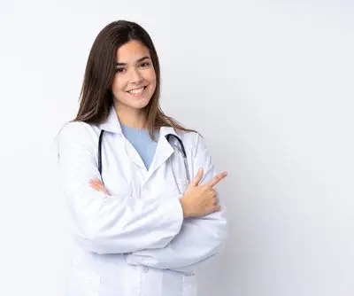 Teenager,Girl,Over,Isolated,White,Background,Wearing,A,Doctor,Gown Teenager,Girl,Over,Isolated,White,Background,Wearing,A,Doctor,Gown