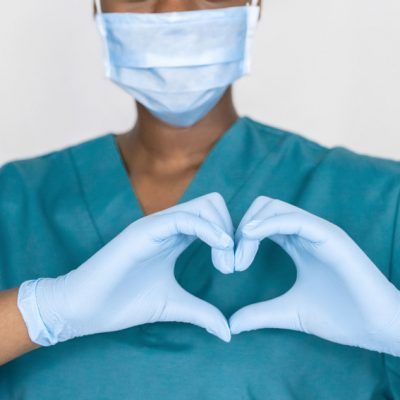 Female,African,Professional,Medic,Nurse,Wear,Face,Mask,,Gloves,,Blue