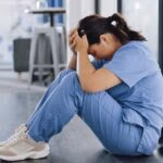 Healthcare,,Stress,And,Sad,Nurse,On,Floor,With,Burnout,,Anxiety